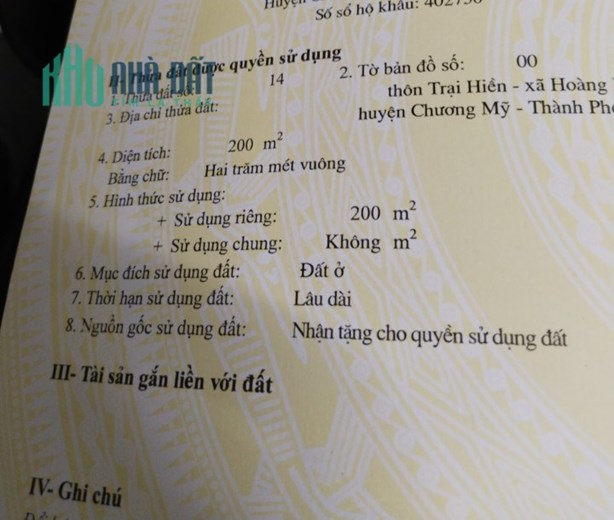 - Vị trí đất đẹp dân trí cao, phát triển kinh tế mạnh.
- D/T: 200m² fun thổ cư chia hai lô cực kỳ