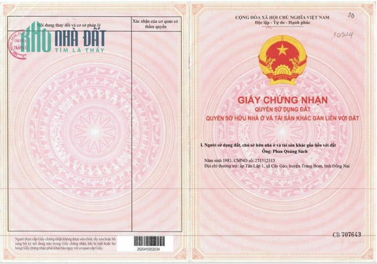 ĐẤT CHÍNH CHỦ Mặt Tiền Đường Tổ 1 - Tân Lập 2 Xã Cây Gáo, Huyện Trảng Bom, Tỉnh Đồng Nai