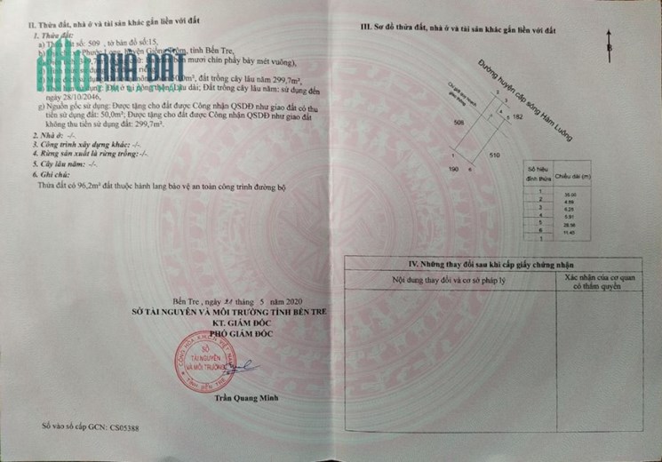Chính Chủ Bán Đất Sổ Hồng Riêng Giá Rẻ Mt Trung Tâm Giồng Chôm-Bến Tre