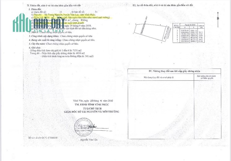 Bán đất thương mại dịch vụ Trung Nguyên,Yên Lạc. DT 6850m2