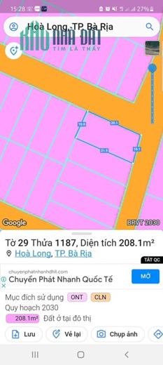 bán lô đất góc 2 mặt tiền khu tuyết mai 5 đường 17 hòa long tp. bà rịa