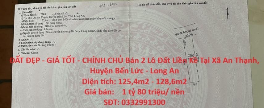 ĐẤT ĐẸP - GIÁ TỐT - CHÍNH CHỦ Bán 2 Lô Đất Liền Kề Tại Xã An Thạnh, Huyện Bến Lức - Long An