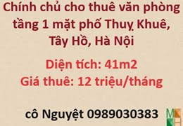 Chính chủ cho thuê văn phòng tầng 1 mặt phố Thuỵ Khuê, Tây Hồ; 12tr/th; 0989030383