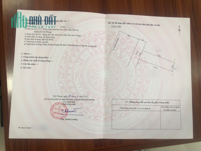 Bán lô đất đường 40M tái định Cư Đồng Giáp Hải An 68.7M