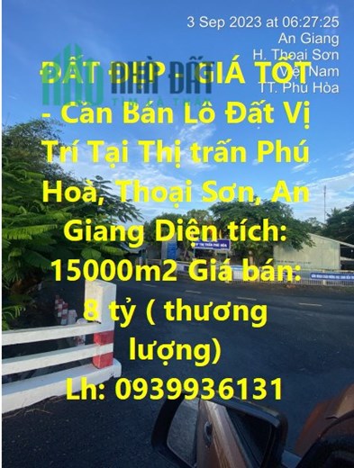 ĐẤT ĐẸP - GIÁ TỐT - Cần Bán Lô Đất Vị Trí Tại Thị trấn Phú Hoà, Thoại Sơn, An Giang