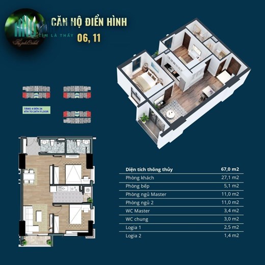 Chính chủ nhượng lại căn góc 2 PN tòa HH3 dự án The Jade Orchid Phạm Văn Đồng - đối diện Ciputra