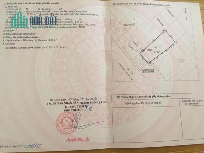 Chính chủ cần bán Nhanh Lô Đất Thuộc Tổ 21 – Khu 2 – Phường Hà Khẩu – TP Hạ Long – Tỉnh Quảng Ninh.