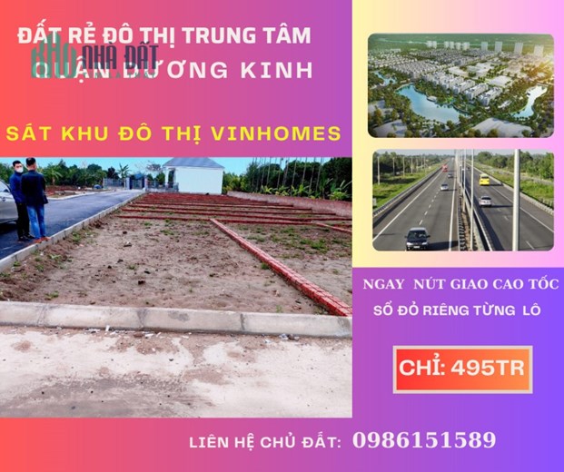 Bán 2 lô đất liền kề có sổ riêng sát khu đô thị Vinhomes Dương Kinh. giá chỉ 495tr/lô