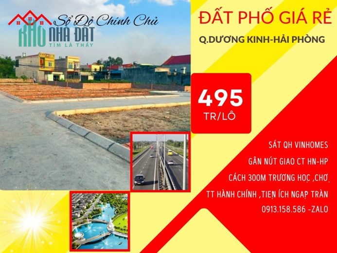 Bán nhanh lô đất sổ đỏ giá chỉ 495tr/lô nằm ngay mặt trục phố quận Dương Kinh