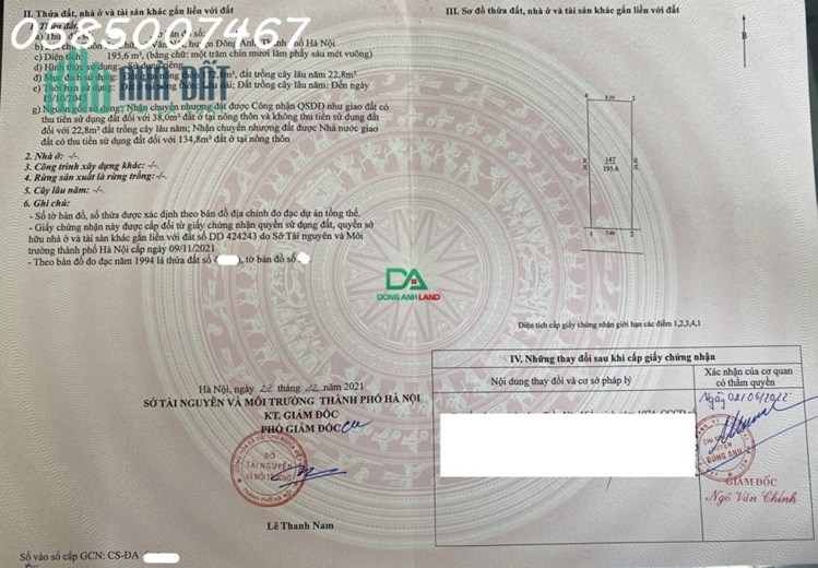 BÁN ĐẤT THÔN BA CHỮ VÂN NỘI ĐÔNG ANH 195.6M ĐƯỜNG Ô TÔ GIÁ 3X