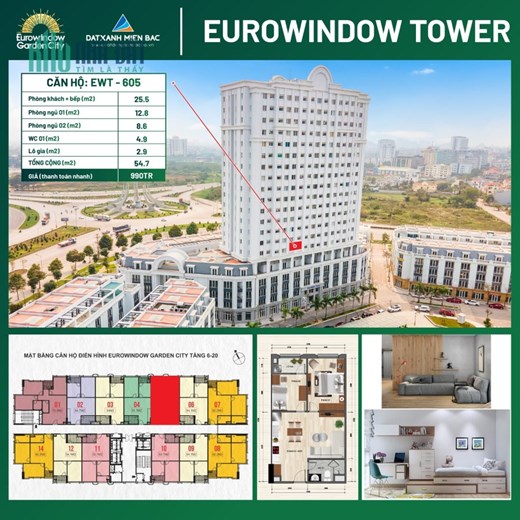Bán căn hộ 2 Phòng ngủ chung cư Eurowindow Thanh hoá, 9xx triệu