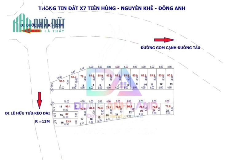 Bán đất đấu giá x7 Tiên Hùng Nguyên Khê Đông Anh DT 85.9m2