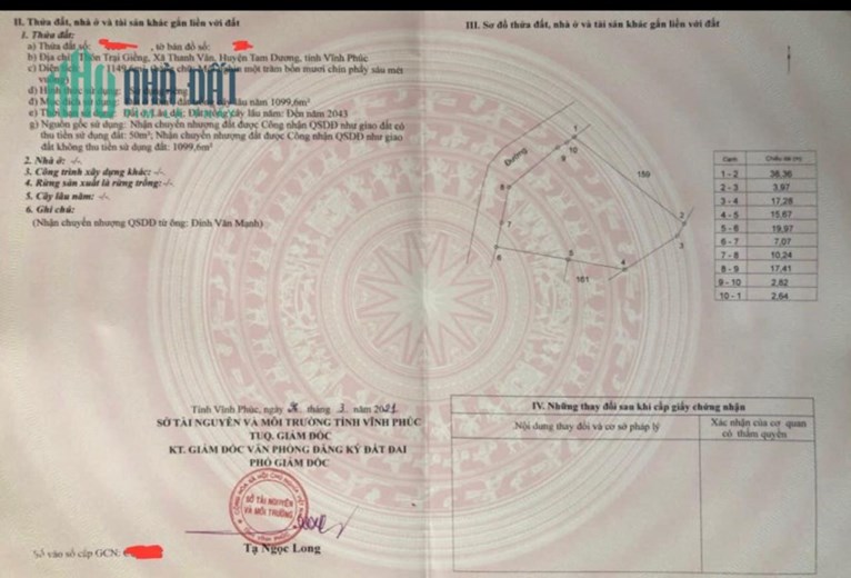 Bán 1149m2 đất view hồ Trại Giềng, Thanh Vân, Tam Dương  Giá bán : 6 triệu/m2