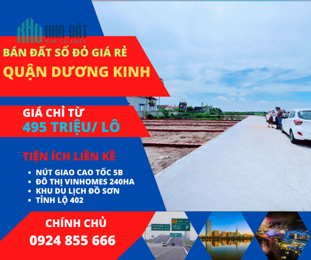 Đất giá rẻ trung tâm quận Dương Kinh chỉ từ 495 triệu/ lô - Liền Kề đô thị Vinhomes 240ha