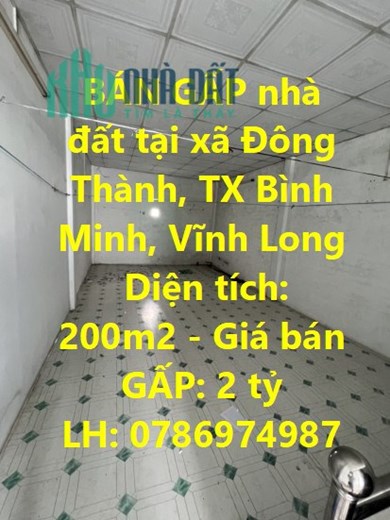 BÁN GẤP nhà đất tại xã Đông Thành, TX Bình Minh, Vĩnh Long