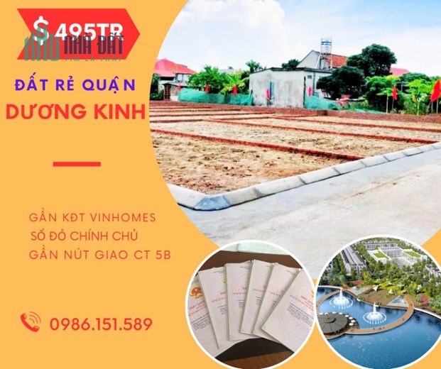 Bán lô đất đẹp quận Dương Kinh giá 495tr/lô, trước đất có khoảng sân chơi chung 200m2.