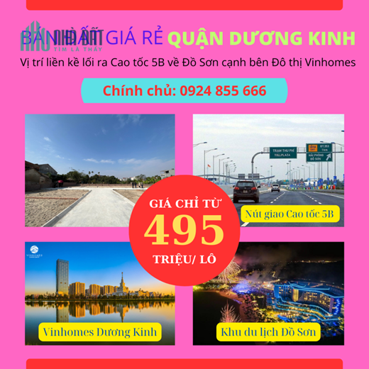 Cơ hội đầu tư đón đầu dự án Vinhomes Dương Kinh với đất giá rẻ liền kề 495 triệu/ lô