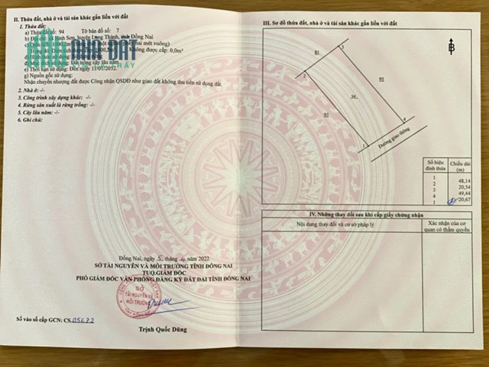 Bán đất Bình Sơn Long Thành đường cầu mên 1000m2 giá 8,7 ty