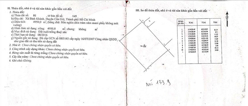 Bán 13825m2 đất Xã Bình Khánh, H.Cần Giờ SHR 4TR/m2. Lh:0908743140