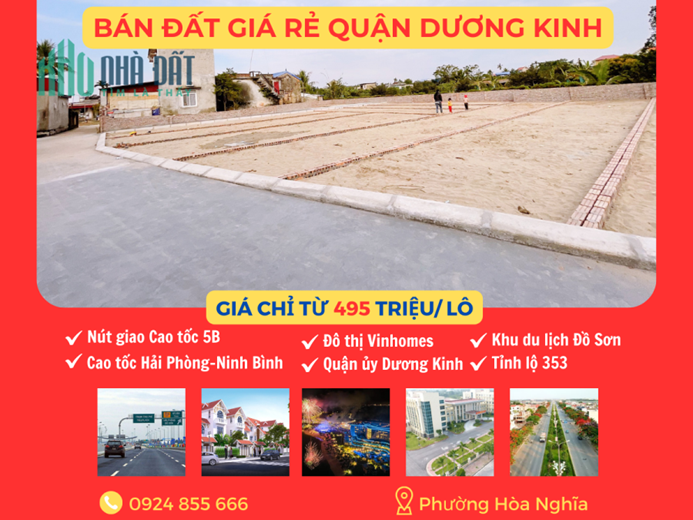 Bán nhanh lô đất Sổ đỏ đất đô thị trung tâm phường Hòa Nghĩa giá 495tr/ lô