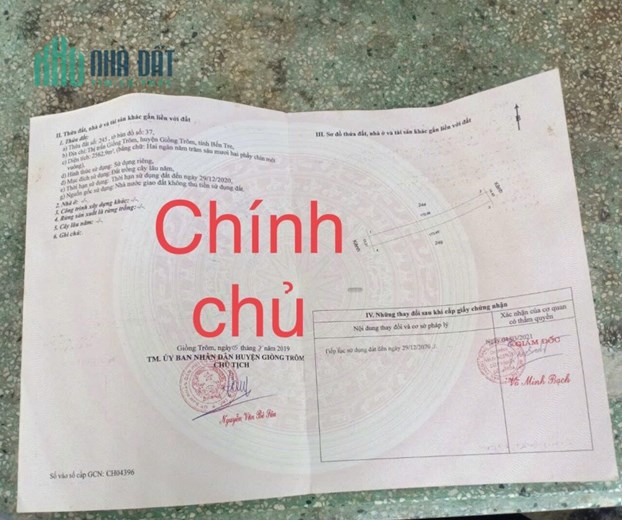 CHÍNH CHỦ Cần Bán Nhanh Lô Đất Vườn Tại Thị Trấn Giồng Trôm - Bến Tre