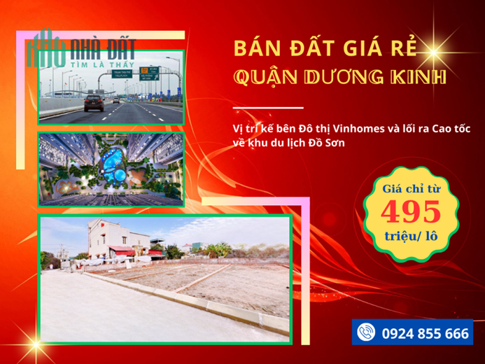 Bán đất trung tâm phường Hòa Nghĩa giá 495tr cạnh Đô thị Vinhomes Dương Kinh