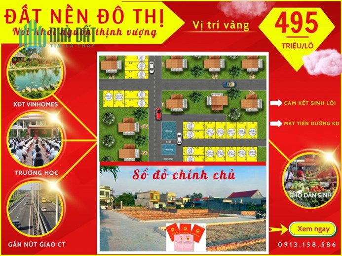 Chỉ 495tr/lô đất đô thị trung tâm Quận Dương Kinh gần chợ,trường học, vinhomes Hòa Nghĩa đã bao gồm
