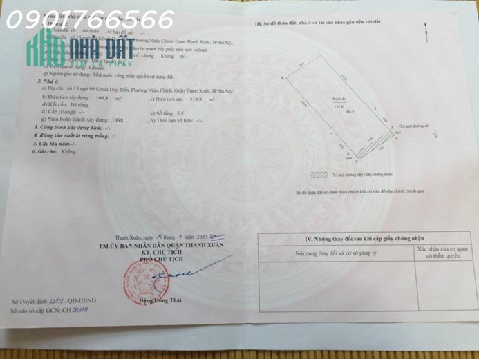 Bán đất tặng nhà, Phố Khuất Duy Tiến, ô tô tránh, 138m x 4T, Mt 7.6m, Giá 3x tỷ. Lh 0901766566