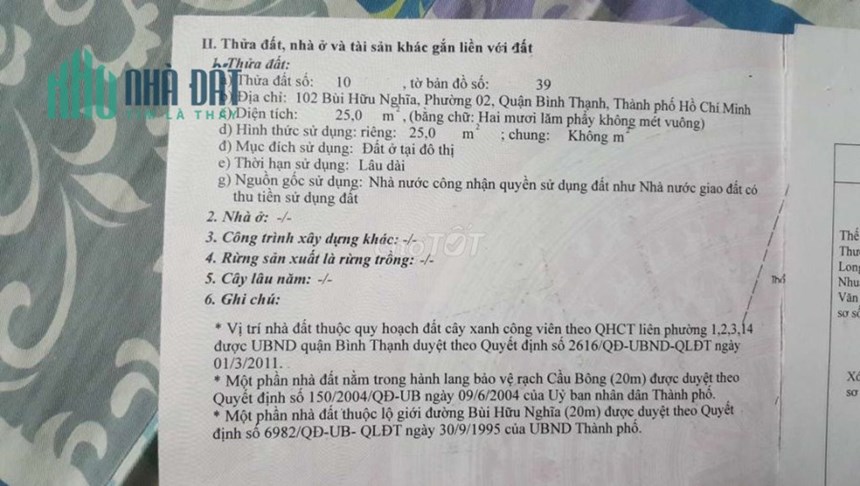 Chính chủ cần bán căn nhà mặt tiền đường Bùi Hữu Nghĩa