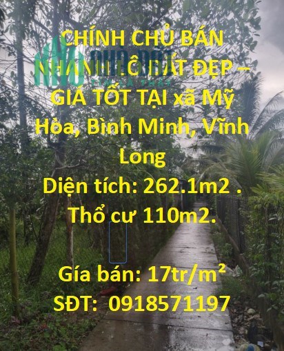 CHÍNH CHỦ BÁN NHANH LÔ ĐẤT ĐẸP – GIÁ TỐT TẠI xã Mỹ Hòa, Bình Minh, Vĩnh Long