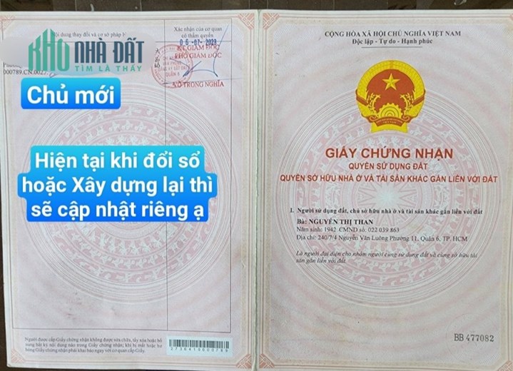 BÁN ĐẤT TẶNG NHÀ CẤP 4 NGUYỄN VĂN LUÔNG - PHƯỜNG 12 - QUẬN 6 - TP HỒ CHÍ MINH