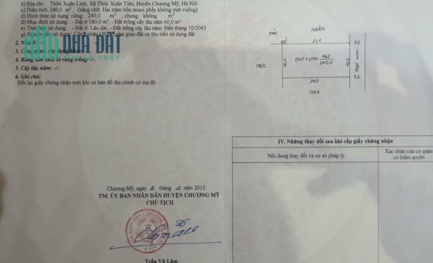 Trình làng lô đất chia 2 lô không mất ngõ - Thuỷ Xuân tiên - chương Mỹ 
- diện tích 240m  mặt tiền