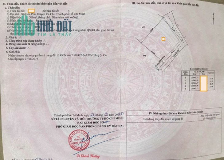 Đất chính chủ. Vị trí trắc địa khu đất 500m2: (ngang 21 dài 24) - Xã Hoà Phú, Củ Chi, TP Hồ Chí Minh