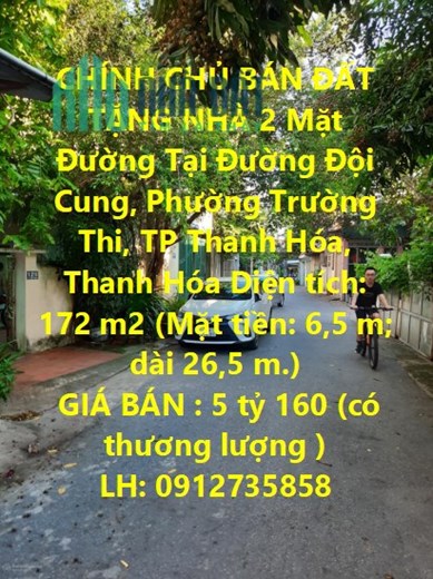 CHÍNH CHỦ BÁN ĐẤT TẶNG NHÀ 2 Mặt Đường Tại Phường Trường Thi, TP. Thanh Hóa