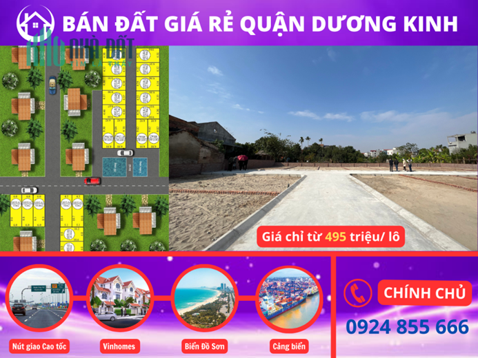 Bán đất giá rẻ phường Hòa Nghĩa giá 495 triệu/ lô bao Sổ sát Vinhomes Dương Kinh