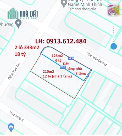 ►Lô 2 Mặt Tiền sát Biển Nguyễn Tất Thành, Đặng Huy Trứ, 123m2, 6 tỷ