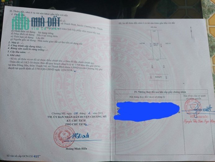 Cần bán rẻ 108m đất đấu giá thanh bình – chương mỹ - hà nội giá 1.9 tỷ