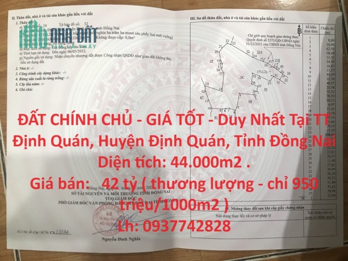 ĐẤT CHÍNH CHỦ - GIÁ TỐT - Duy Nhất Tại TT Định Quán, Huyện Định Quán, Tỉnh Đồng Nai