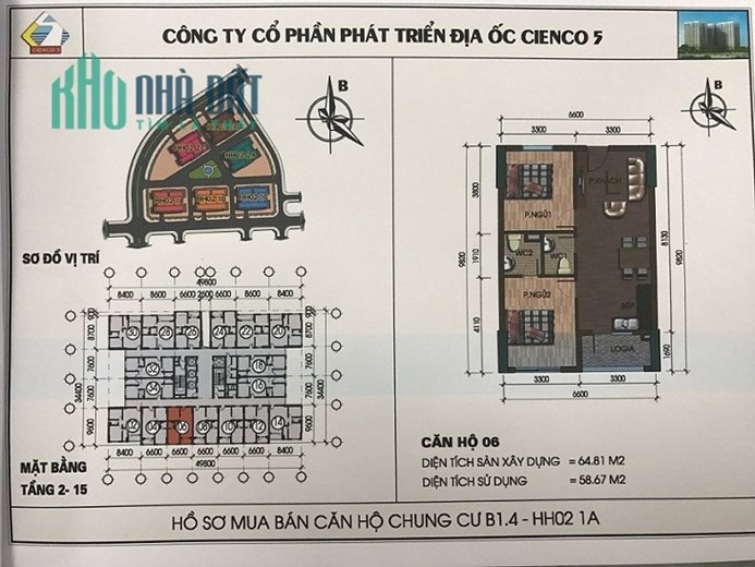 Chính chủ bán căn hộ 65m2 toà HH02-1C chung cư Thanh Hà Cienco 5