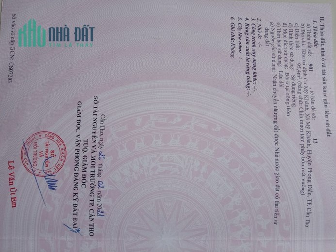 SỞ HỮU NGAY LÔ ĐẤT ĐẸP - GIÁ TỐT - KHU TÁI ĐỊNH CƯ MỸ KHÁNH - Tại Huyện Phong Điền, Cần Thơ