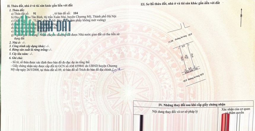chính chủ gửi bán lô đất đẹp vuông vắn có 102 tại khu vực khu tân bình thị trấn xuân mai chương mỹ