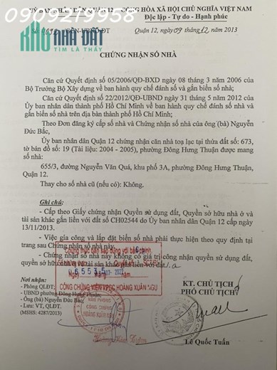 Chính Chủ Bán nhà 2 tầng + Sân thượng 113m2 Đường Nguyễn Văn Quá, Q.12