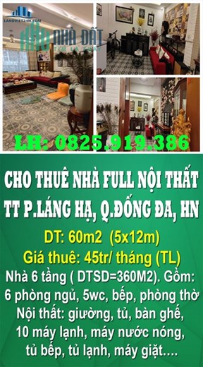 CHO THUÊ NHÀ FULL NỘI THẤT KD ĐA NGÀNH NGHỀ TRUNG TÂM PHƯỜNG LÁNG HẠ, QUẬN ĐỐNG ĐA