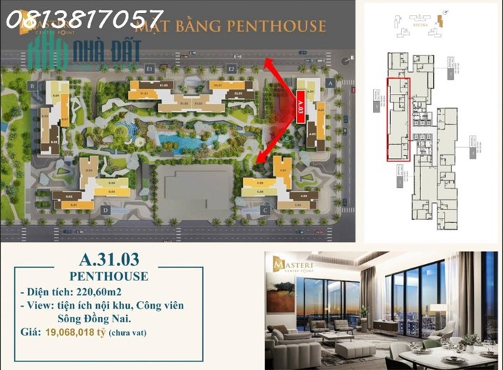 Penthouse Đẳng Cấp Thượng Lưu Masteri Central Point View Sông 220m2, 2 Tầng Chỉ 19 Tỷ