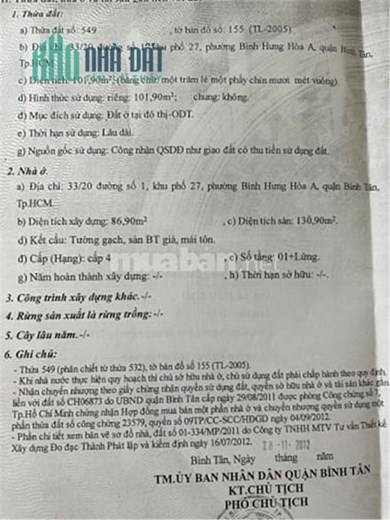 bán nhà 33/20 đường số 1 P.Bình Hưng Hoà A Q.Bình Tân.