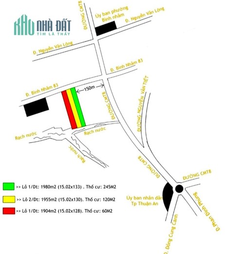 Bán 3 Lô Đất Mặt Tiền Đường Bình Nhâm 83 Gần Đường CMT8 Và UBND TP Thuận An Giá 102 Tỷ