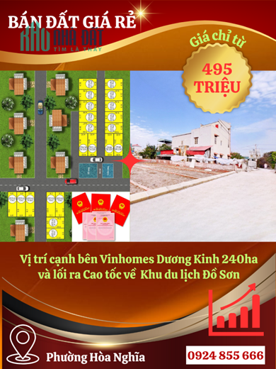 Cần bán nhanh lô đất giá rẻ công nhân trung tâm phường Hòa Nghĩa giá 495tr/ lô