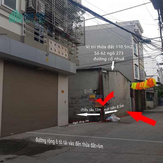 Bán đất thổ cư tuyệt đẹp Hà Nội, Cổ Nhuế2 Bắc Từ Liêm DT111m có 2 mặt tiền đường R9m