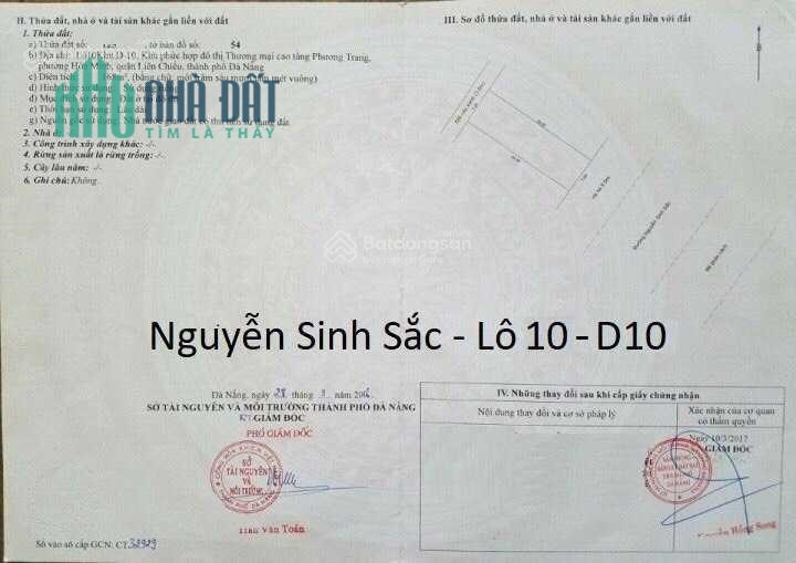 Bán đất 168m2 đường Nguyễn Sinh Sắc, sát bên UBND Quận