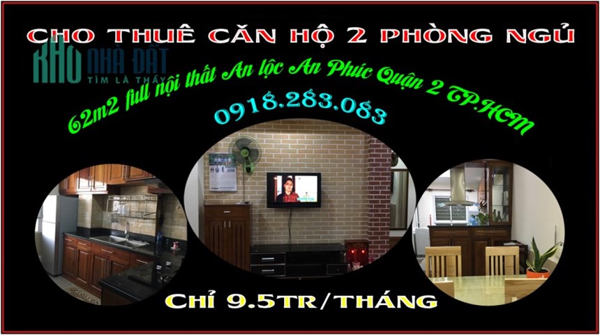 Cho thuê rẻ căn hộ An Phúc 62m2 full nội thất trung tâm Q2 TP.HCM chỉ 9.5tr/ tháng.